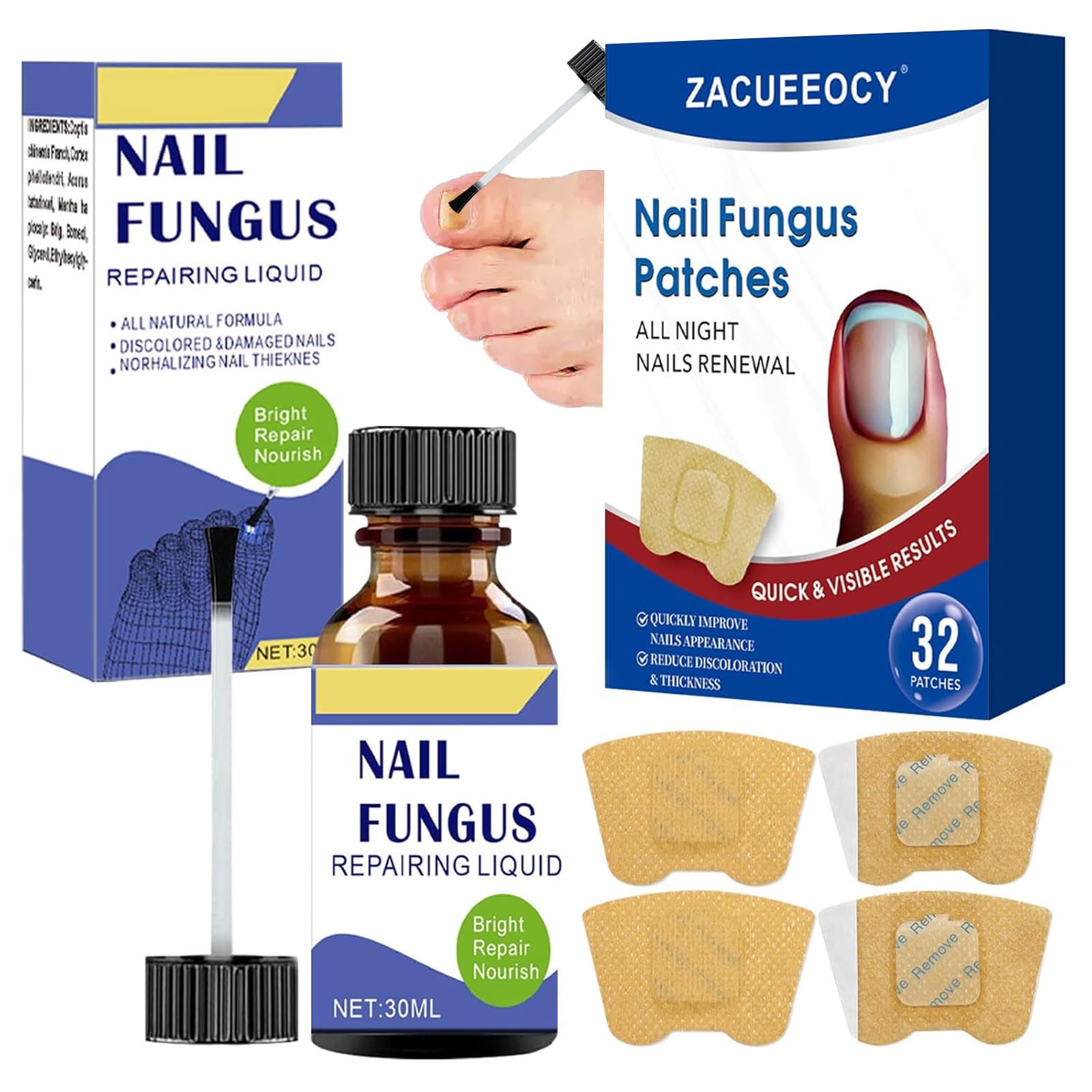 Kit: 30mL Serum +32 Patches, Repairs Damaged Nails