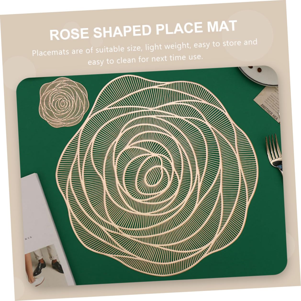 Manteles Individuales Huecos de PVC Diseño de Rosa Dorada 38 Cm, Antideslizantes para Comedor, Posavasos Decorativos para Fiestas y San Valentín, Pack de 6 Unidades
