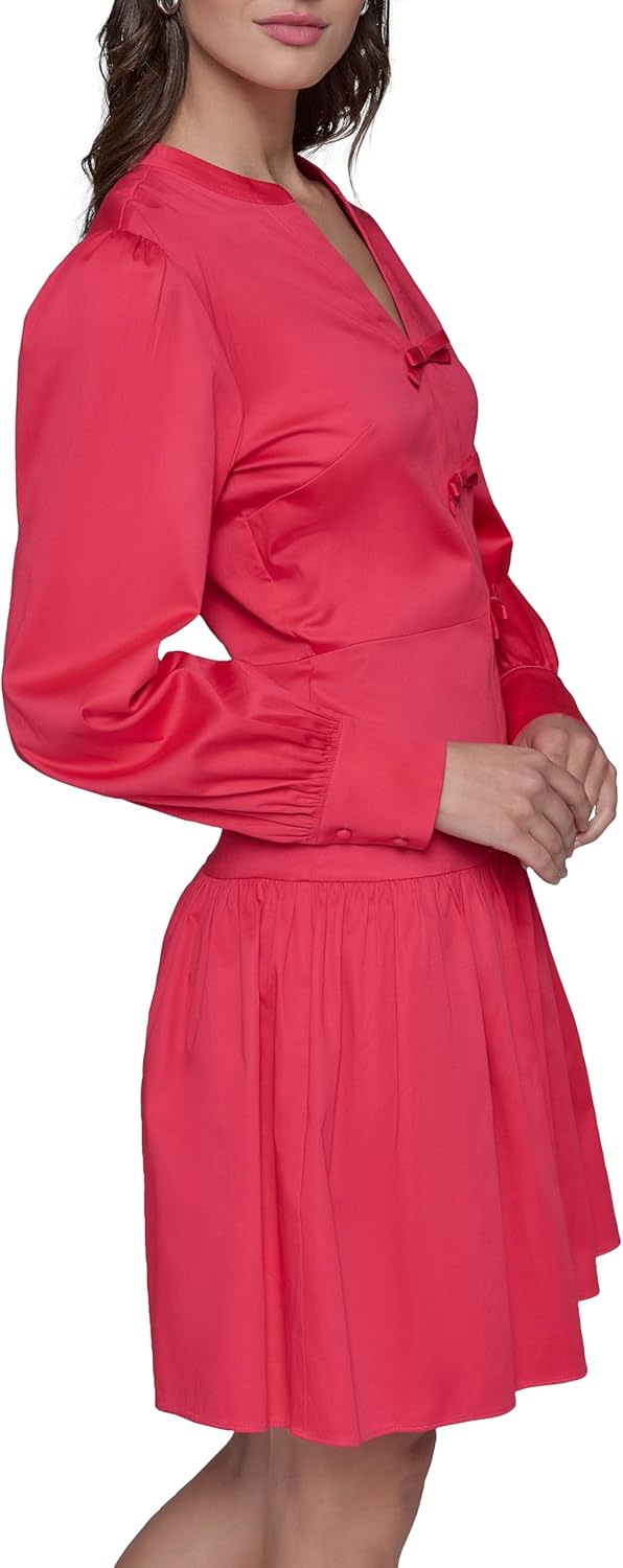 Karl Lagerfeld Womens V Neck Long Sleeve Mini a Line Dress - Image 3