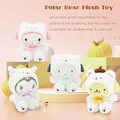 Miniatura 6 de Yonclap Juguete de peluche de oso polar, lindo juguete de peluche de animé de dibujos animados, regalos de cumpleaños para niñas y niños (morado 8)