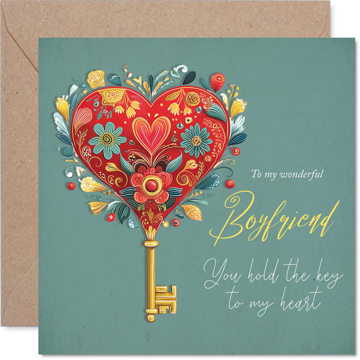 Romantic Boyfriend Anniversary Card - Key to my Heart - Cute Happy Anniversary Card for Boyfriend from Girlfriend Partner, 145mm Joke Humour Anniversaries Greeting Cards
