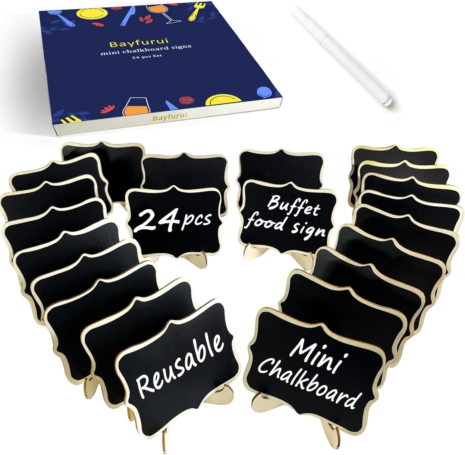 12pcs Mini Chalkboard Signs with Stand,Food Labels for Party Buffet, Food Tag/Name Card for Wedding Table, Name Tag Drink Labels Taco/Candy Bar/Bake Sale Food Sign, Catering Supplies Buffet Display