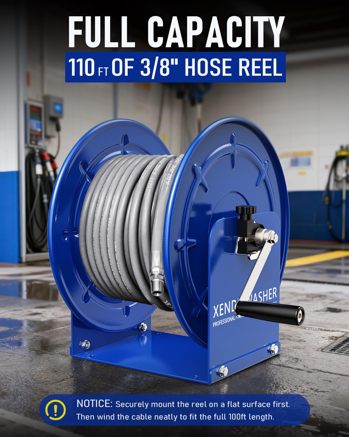 Enrouleur de tuyau de nettoyeur haute pression de 30,5 m x 0,95 cm ou 60,3 m x 0,6 cm, 4500 PSI en acier robuste, raccord M22 14 mm, enrouleur de tuyau de nettoyeur haute pression pour