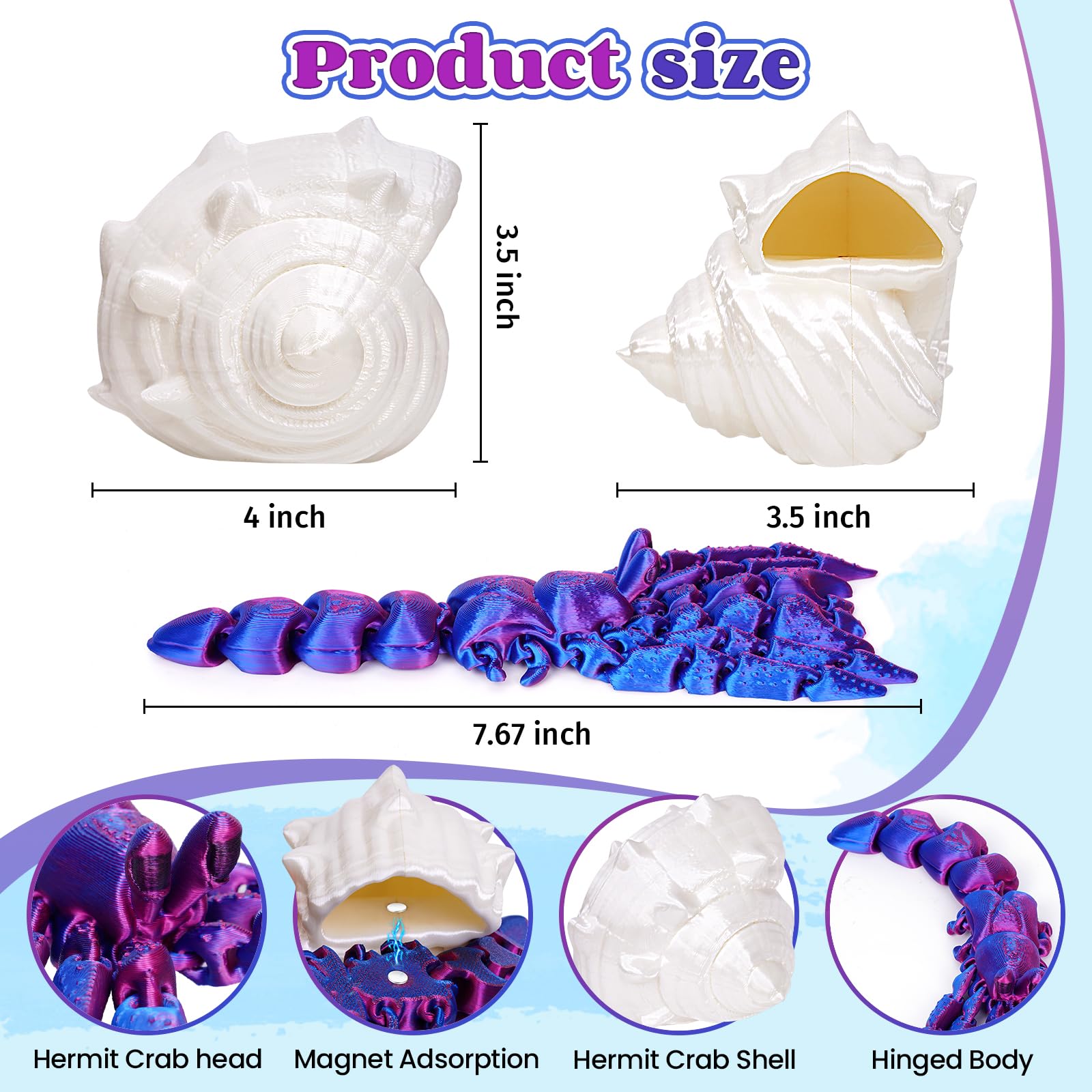 SHUWND 3D Printed Hermit Crab Fidget,3D Printed Dynamic Animals
