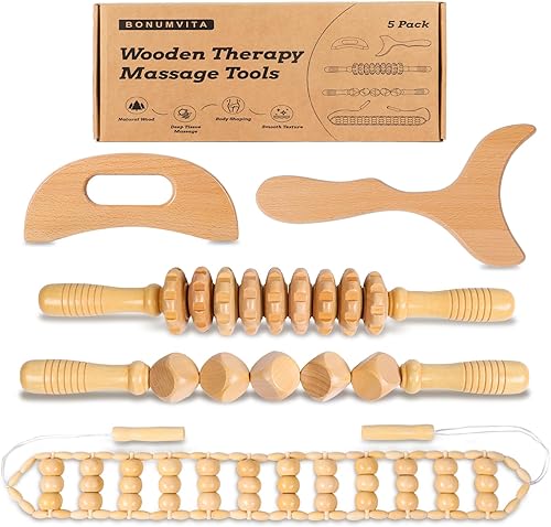 Juego de herramientas de masaje de madera, 5 en 1, herramientas de masaje de terapia de madera para esculpir el cuerpo, masajeador de drenaje