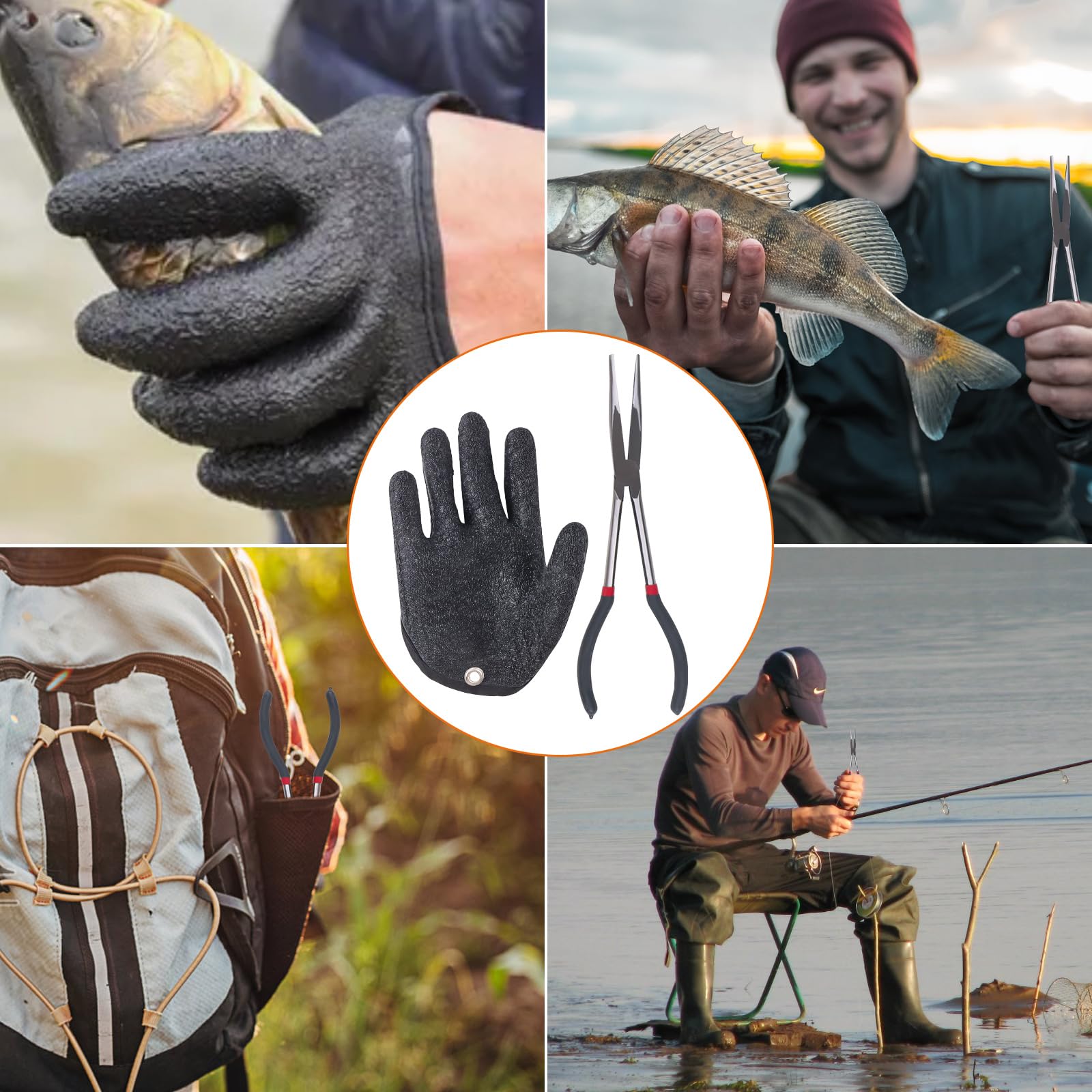 Pince à Pêche 28 Cm Avec Gant Droitier - Antidérapante - Résistante Aux Morsures - Pour Carnassiers - Acier Carbone