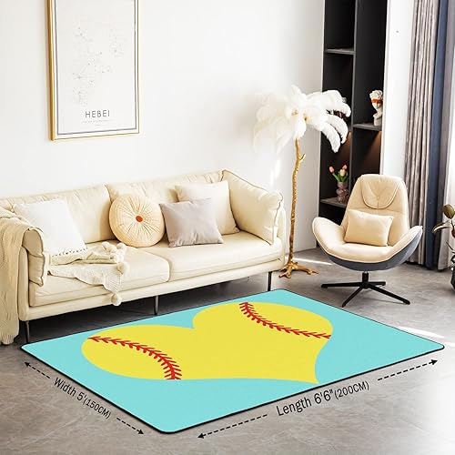Miniatura 2 de Alfombra decorativa de sóftbol de 5 x 7 pies, para amantes del softbol, bola de amor, temática deportiva, para niñas y mujeres, verde azulado