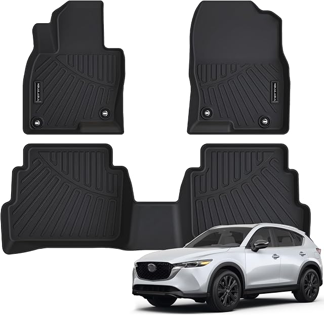 Floor Mats for 2017 2018 2019 2020 2021 2022 2023 2024 2025 Mazda CX5 All Weather Protection TPE Rubber Floor Liners for 2025 Mazda CX-5 Accessories, Odorless Anti-Slip, 1st & 2nd Row, Black