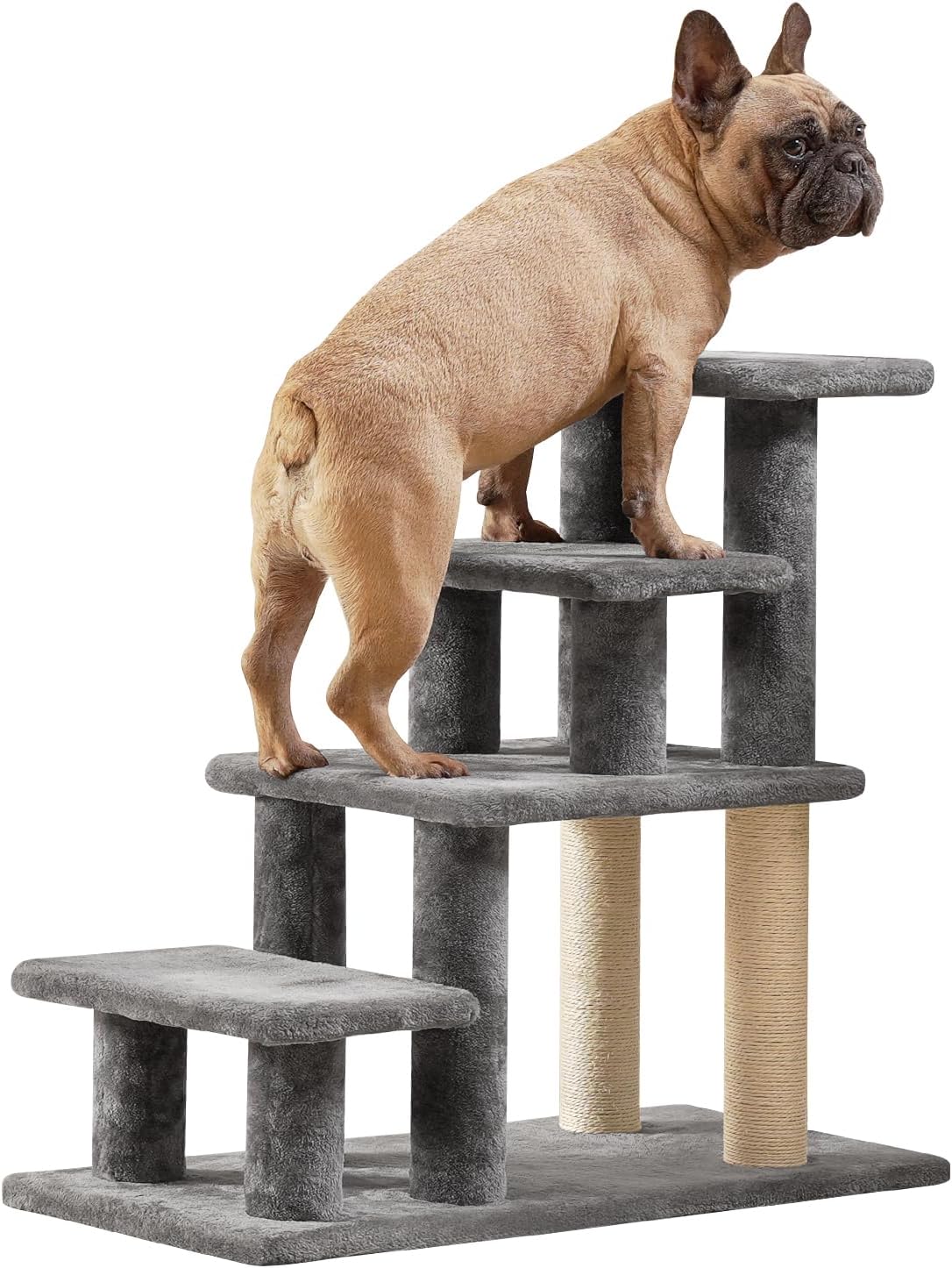 Pawque Dog Stairs for Small Dogs Old Cats, Pet Steps with High-Strength Boards and Plush Posts for High Beds Couch, Stable and Sturdy Pet Stairs, 4 Combination Options, 4 Steps-Grey