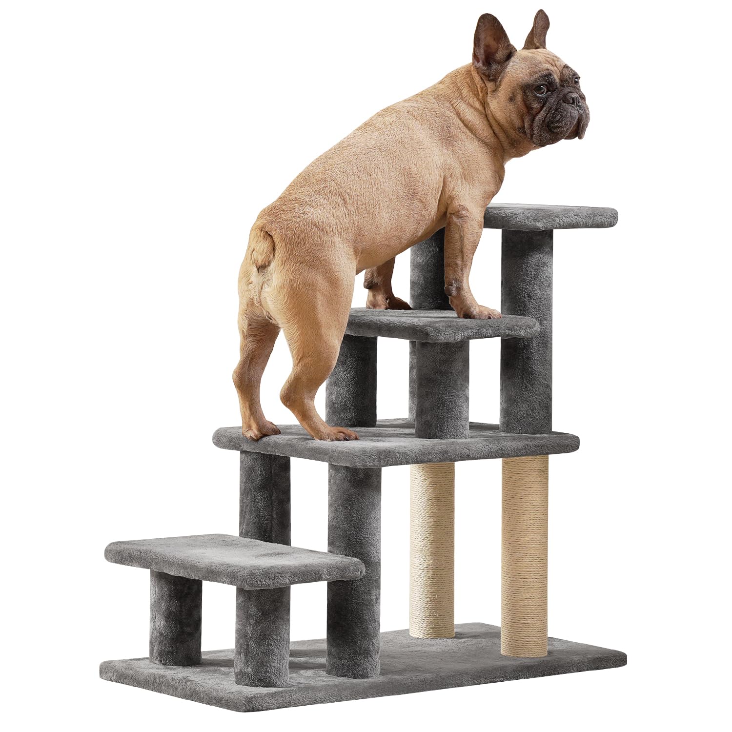 Pawque Dog Stairs for Small Dogs Old Cats, Pet Steps with High-Strength Boards and Plush Posts for High Beds Couch, Stable and Sturdy Pet Stairs, 4 Combination Options, 4 Steps-Grey