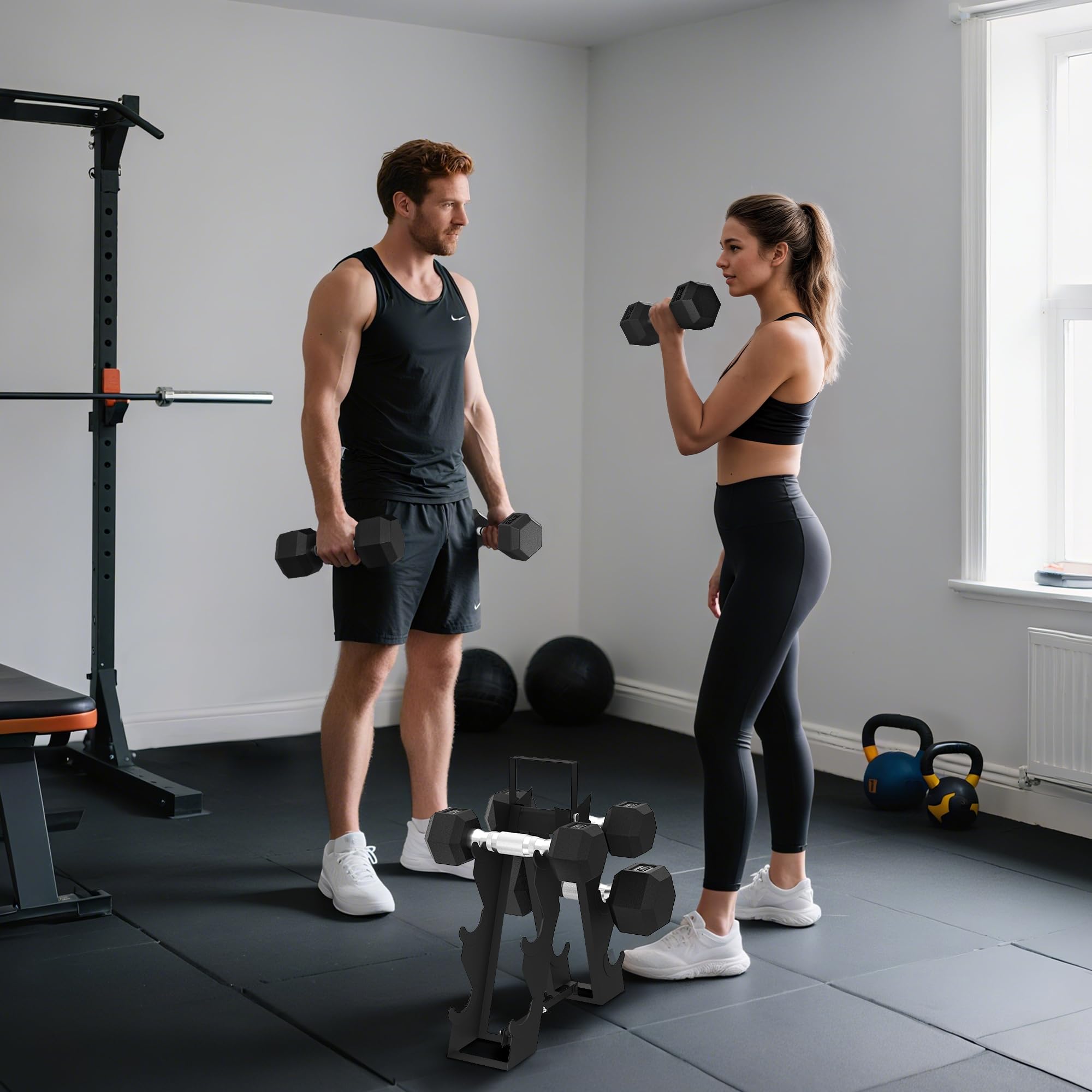 SPORTNOW Set di Manubri Palestra con Supporto, Peso Totale 30kg/36kg, Pesi Palestra Esagonali in Metallo con Impugnatura Antiscivolo, Allenamento Forza Fitness Casa, Nero