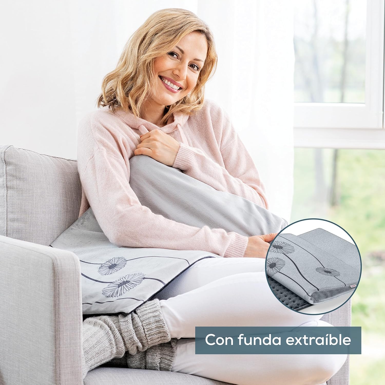 Beurer HK 125 Almohadilla eléctrica, esterilla eléctrica en formato XXL, con 6 ajustes de temperatura, desconexión automática e interruptor LED, lavable a máquina, gris, 60 x 40 cm