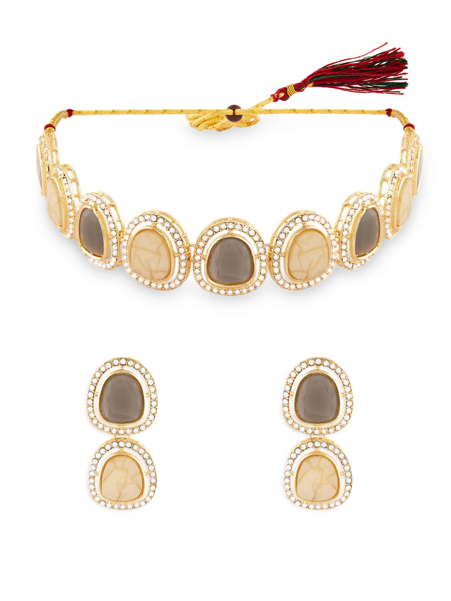 ZAVERI PEARLS Grey Stones Mother of Pearls Embellished Choker Necklace & Earring Set For Women-ZPFK17635 (B0CWV3TBQB) Amazon Price History, Amazon Price Tracker
