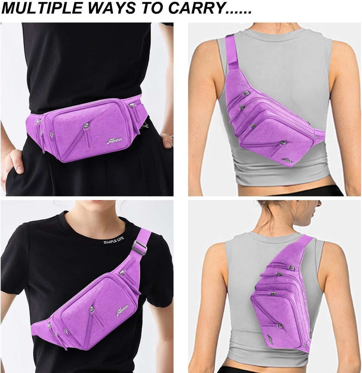 Fanny Pack Waterproof Waist Bag Pack Men Women Hip Bum Bag With Water Bottle Holder Adjustable Strap Suitable For Outdoors Workout Traveling Hiking Cycling Dog Walking Pouch Bag(Purple) - Image 7