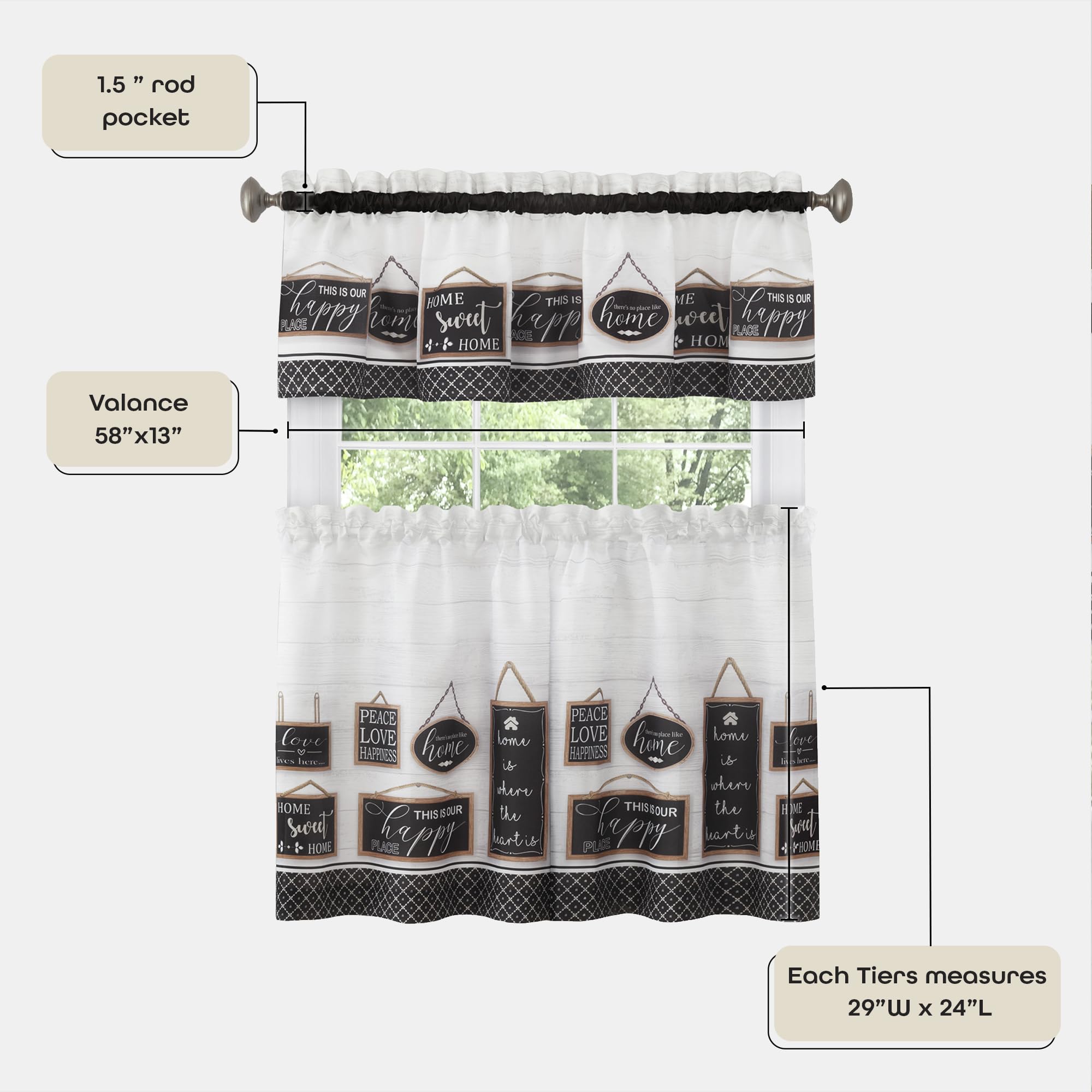 Achim Home Furnishings Tende Per Finestra Con Mantovana - Set Da 3 Pezzi - Bordeaux 147x61 Cm - Tessuto Soft Lavabile