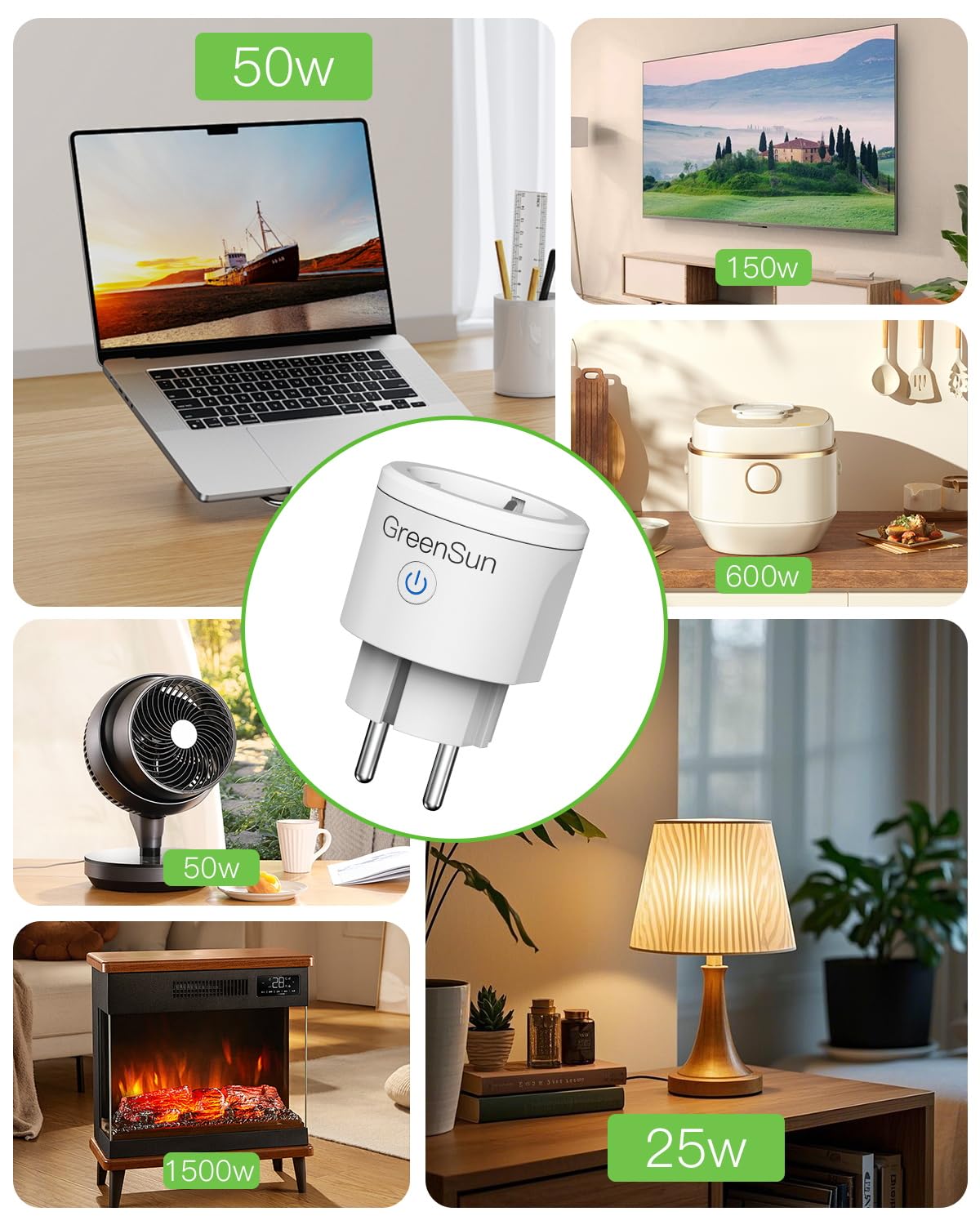 GreenSun Prise Telecommande Sans Fil - 30M 3680W Prise Connectée 16A Interrupteur avec Telecommande RF Smart Plug pour Lampe et Électroménager
