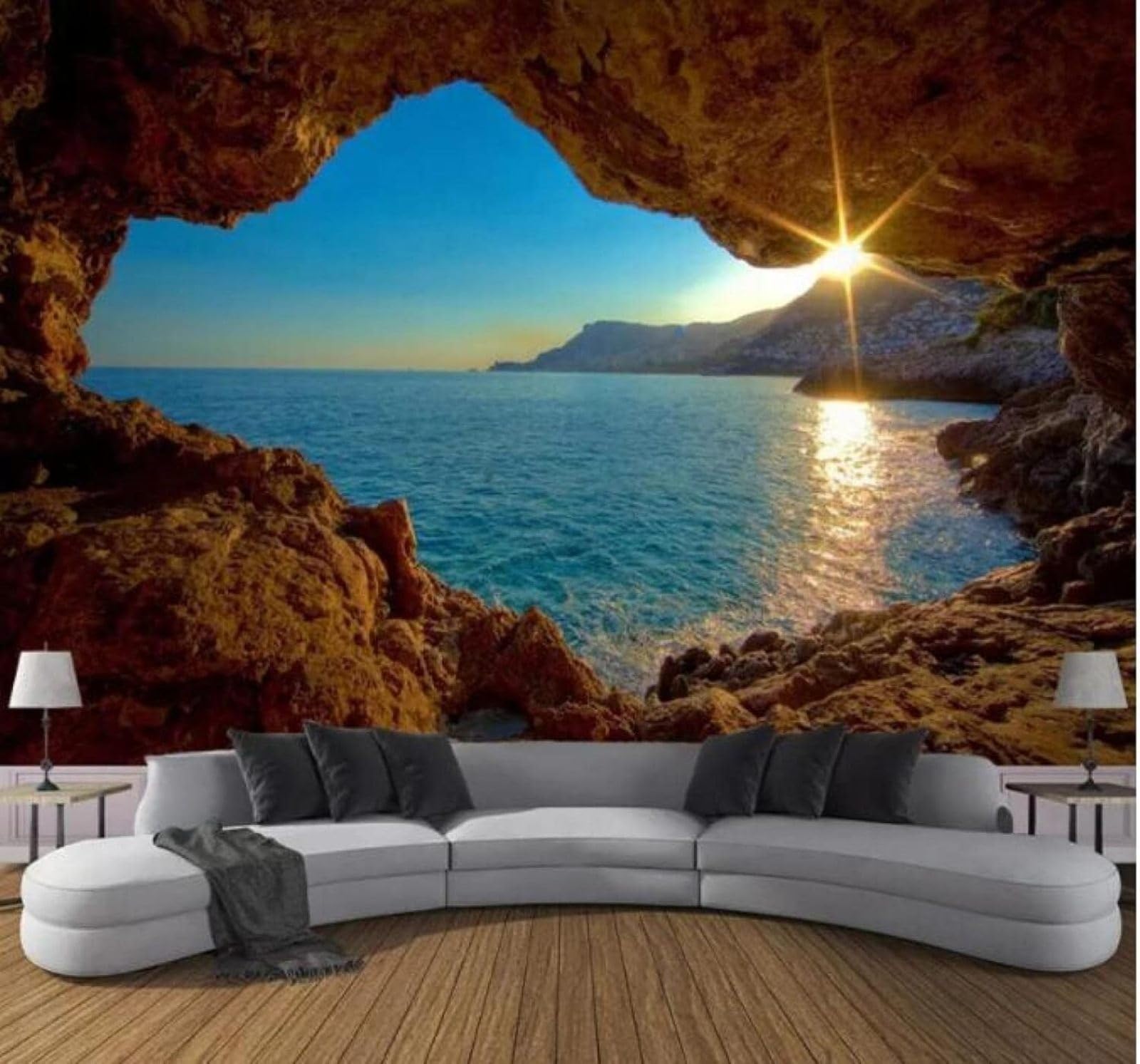 XLMING Cave Sunrise Ocean Nature Landscape 3D Wallpaper Luxury Home Dining Decor Paste Sofa Living Room The Wall for Bedroom Mural-250cm×170cm