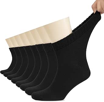 Hugh Ugoli Men's Cotton Diabetic Ankle Socks, Wide, Thin, Loose Fit and Stretchy, Seamless Toe & Non Binding Top, 4 Pairs