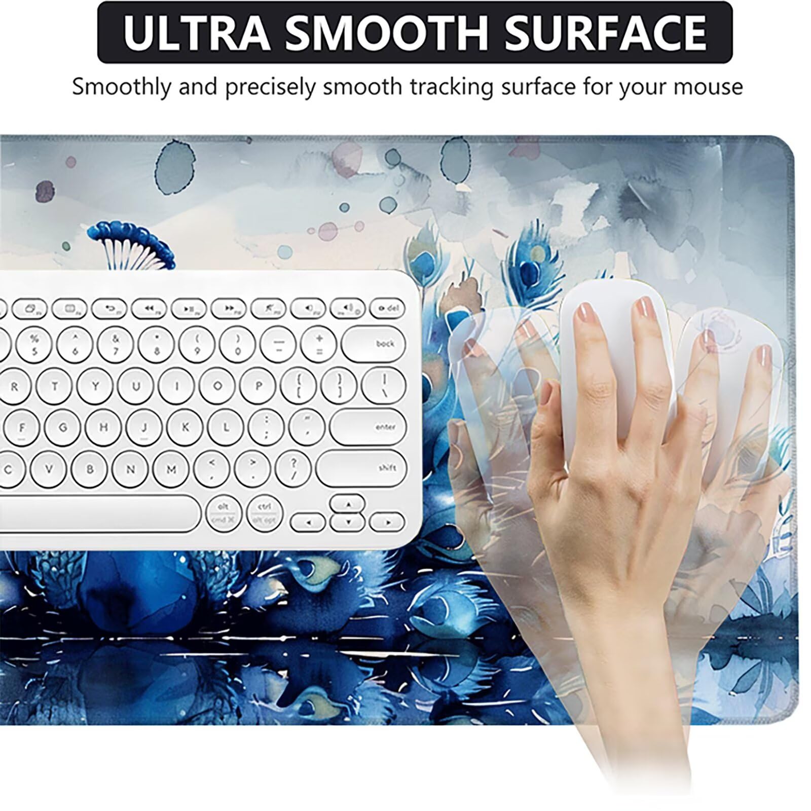 Pavo Real Alfombrilla Ratón Gaming XXL 1500x800 mm, Alfombrilla Gaming Azul Mousepad con Base de Goma Antideslizante Impermeable Desk Mat para Teclado y Raton Accesorios Gaming, Regalos de Hombre A-2