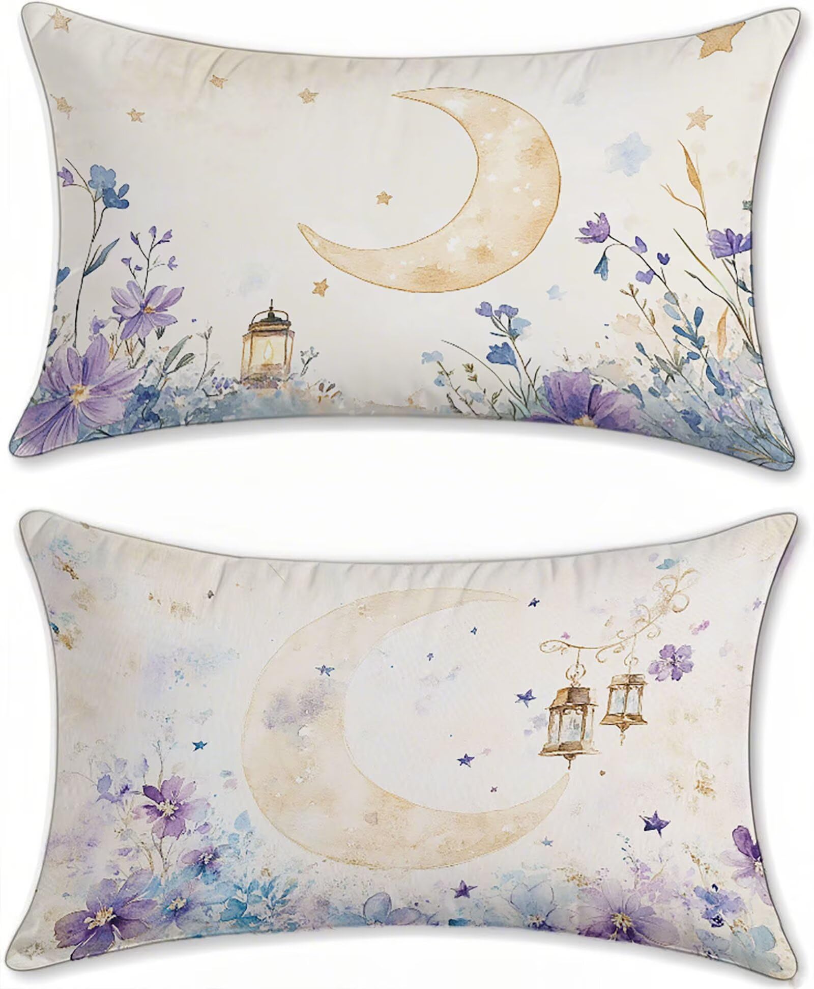 Housse coussin extérieur imperméable 60x120 cm beige en lin pour salon de jardin | Lot de 2