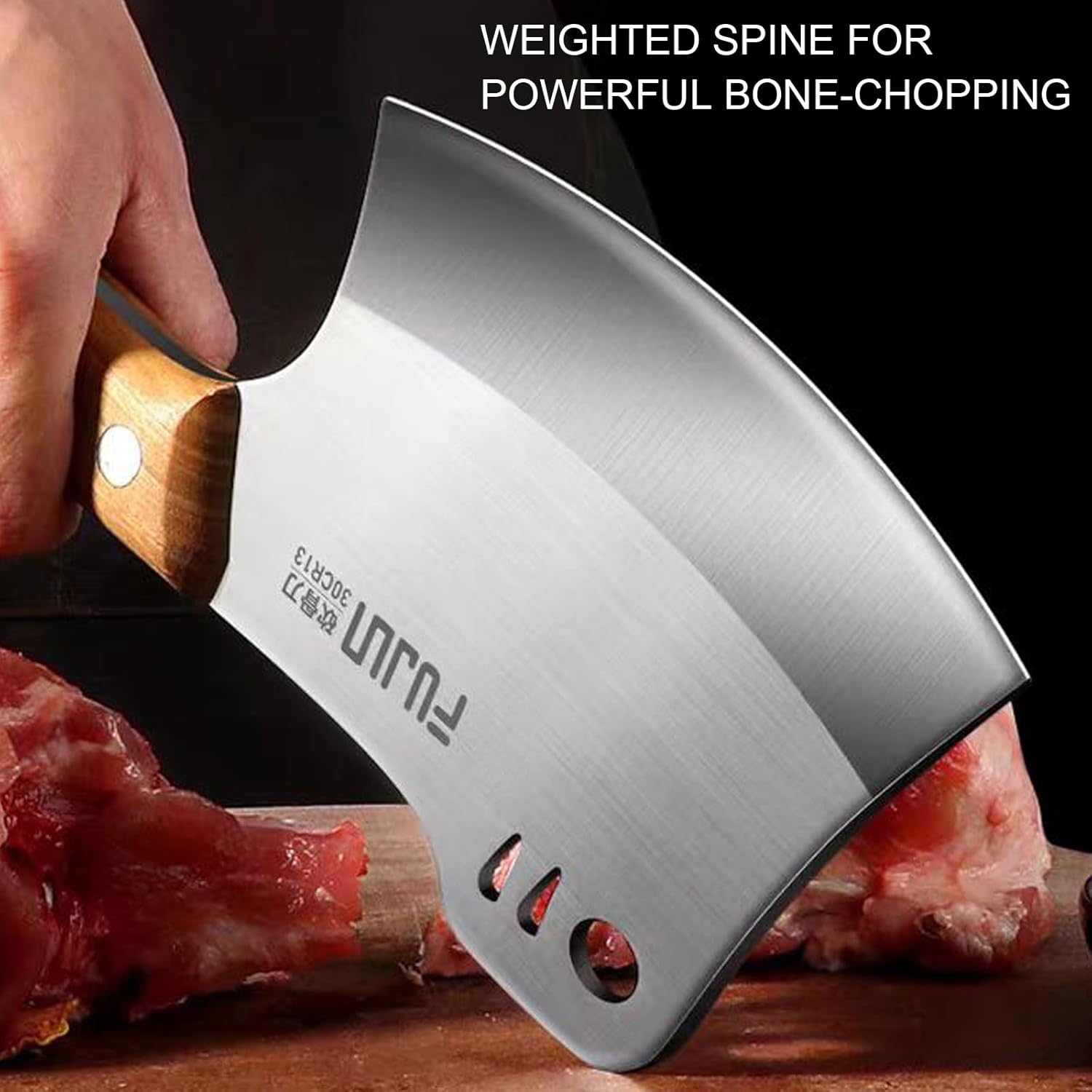 Meat Bone Cleaver Knife for Meat Cutting Handmade, Heavy Duty Butcher Axes, Hand Forged Bone Chopper, Full Tang Chopping Knife for Kitchen Outdoor BBQ Chirstmas Mother Father Gifts Idea Men - Image 3