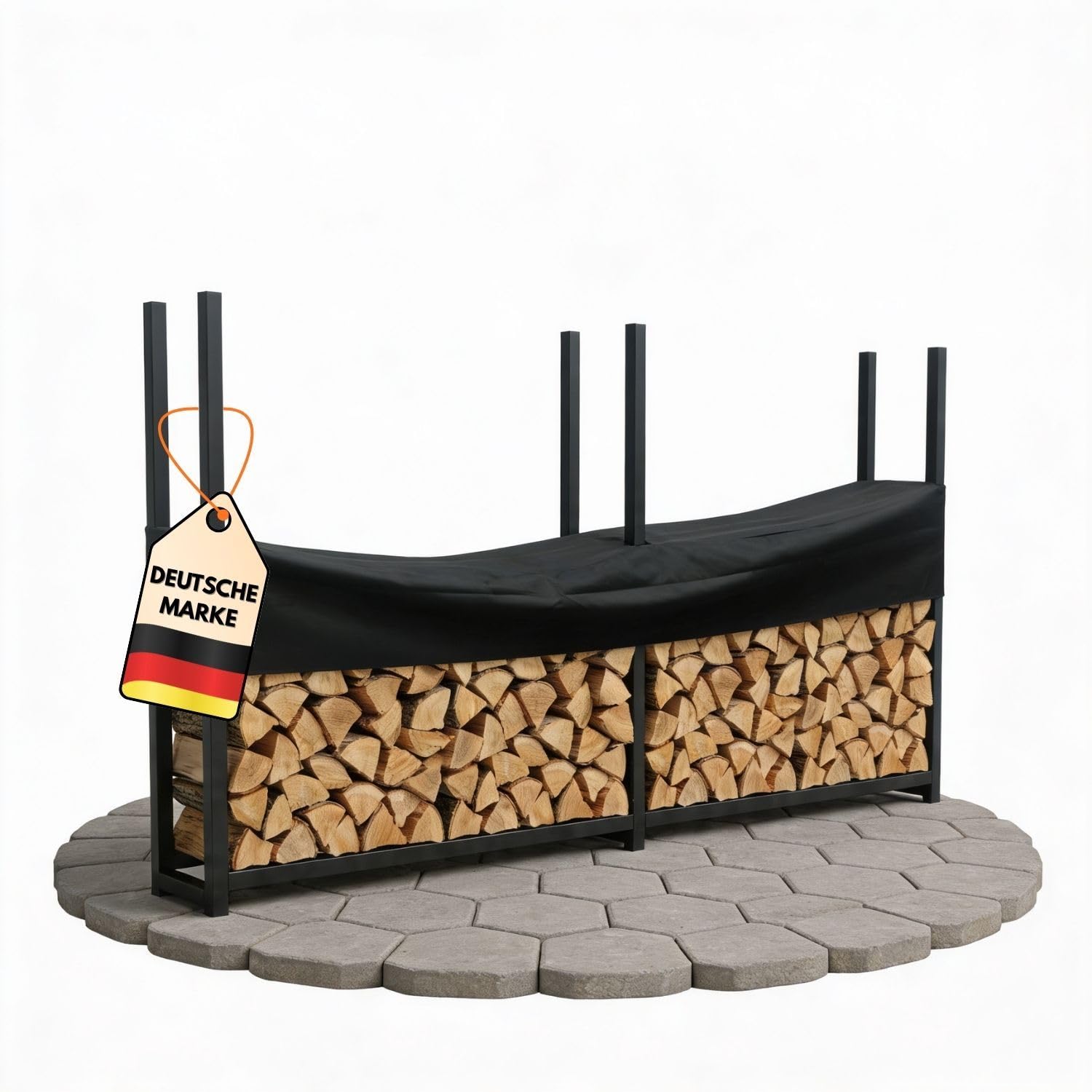 HANS Brennholzregal Metall Wetterfest mit Plane 2 Segmente Länge 2,23 m – Kaminholzregal für Außen, Feuerholzregal Garten, Holzlager Kaminholz, Holzregal Terrasse, Holzunterstand Outdoor & Rostfrei