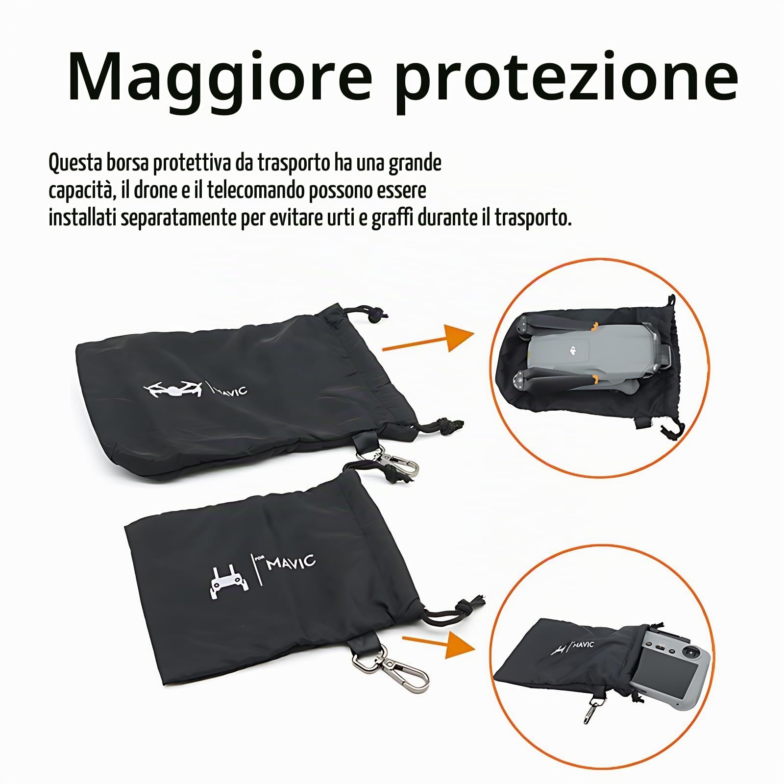 custodia per drone DJI Mini 3 Pro/Mini 3/Mini 2/Air 3/Mavic 3/Mavic 3 Pro, custodia portatile tascabile morbida protettiva per controller RC (coulisse + gancio), Nero