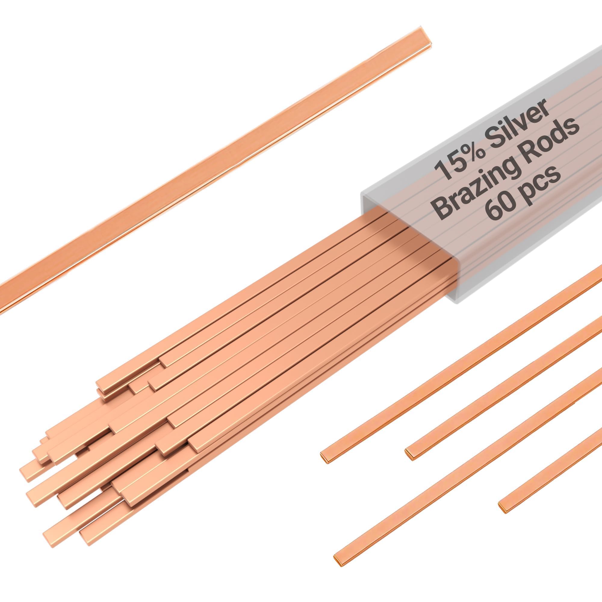 AWS BCuP-5 60 varillas de soldadura plateadas 15% de aleación de cobre Phos, varillas de soldadura planas de 0.127 x 0.12 x 10 pulgadas para aire acondicionado, refrigerador, almacenamiento en frío y