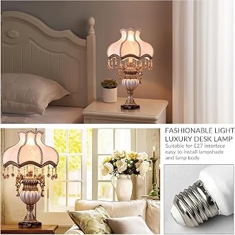 European Style Table Lamp Victorian Table Lamp with Fabric Lampshade and Resin Lamp Body Tiffany European Style Desk Lamp Light for Bedroom Living Room Dining Room Bedside