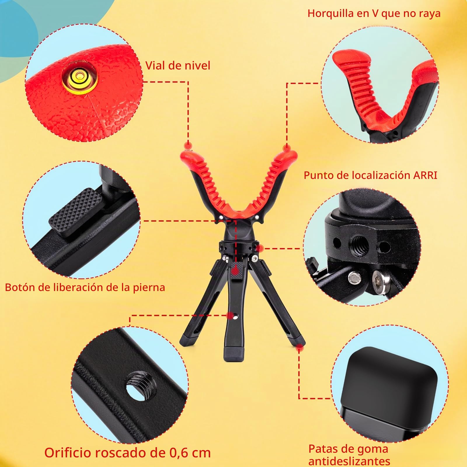 Zeadio Soporte de trípode de cámara, soporte portátil ajustable con rotación de 360 grados V-yuk para todas las cámaras