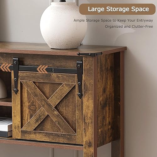 Miniatura 5 de Mesa de entrada de granja con puertas corredizas de granero, mesa consola de madera con estante de almacenamiento, mesa de sofá rústica para sala de