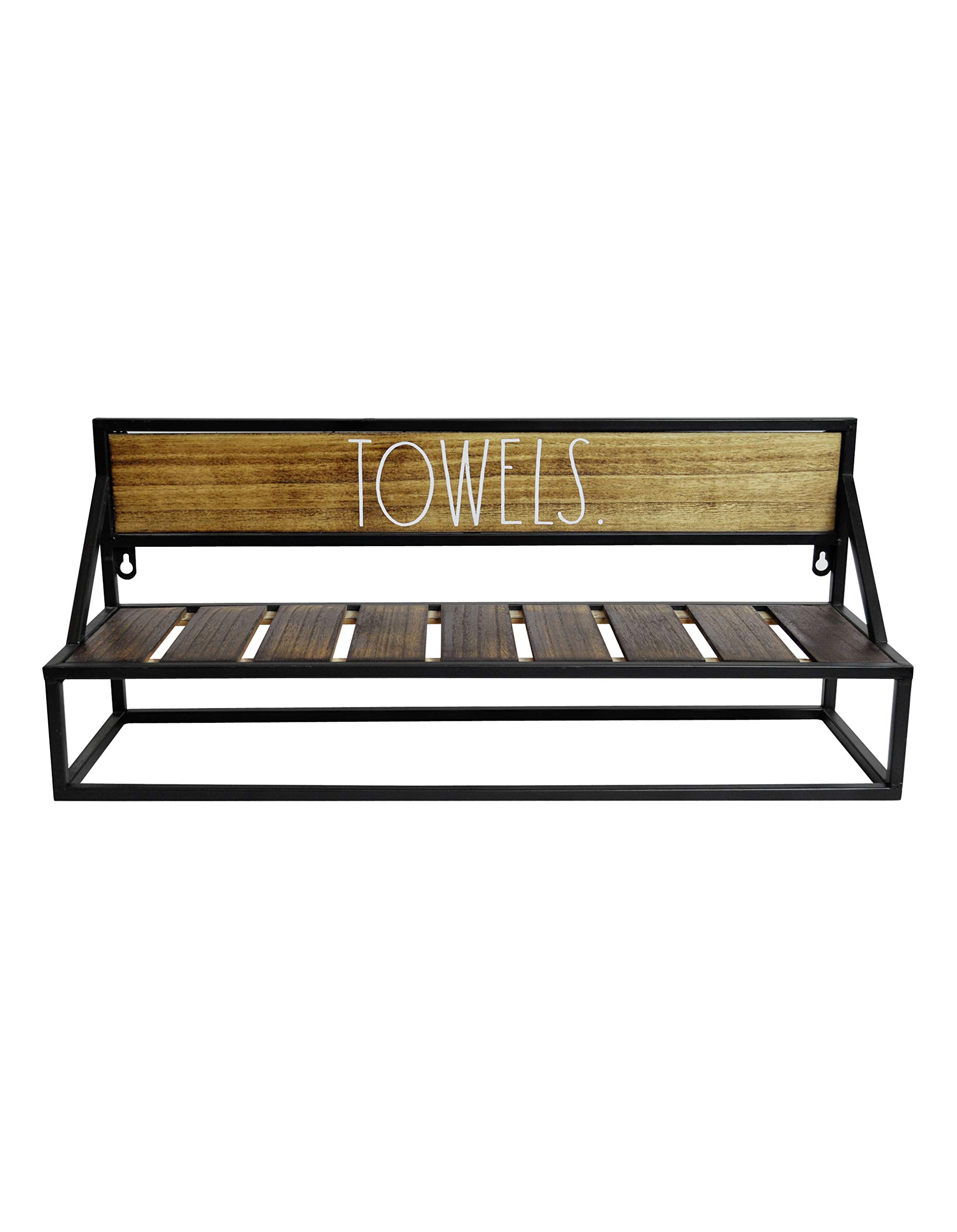 Buy Rae Dunn Wall Shelf 'Towels' Wide Open Metal Rack with Wood