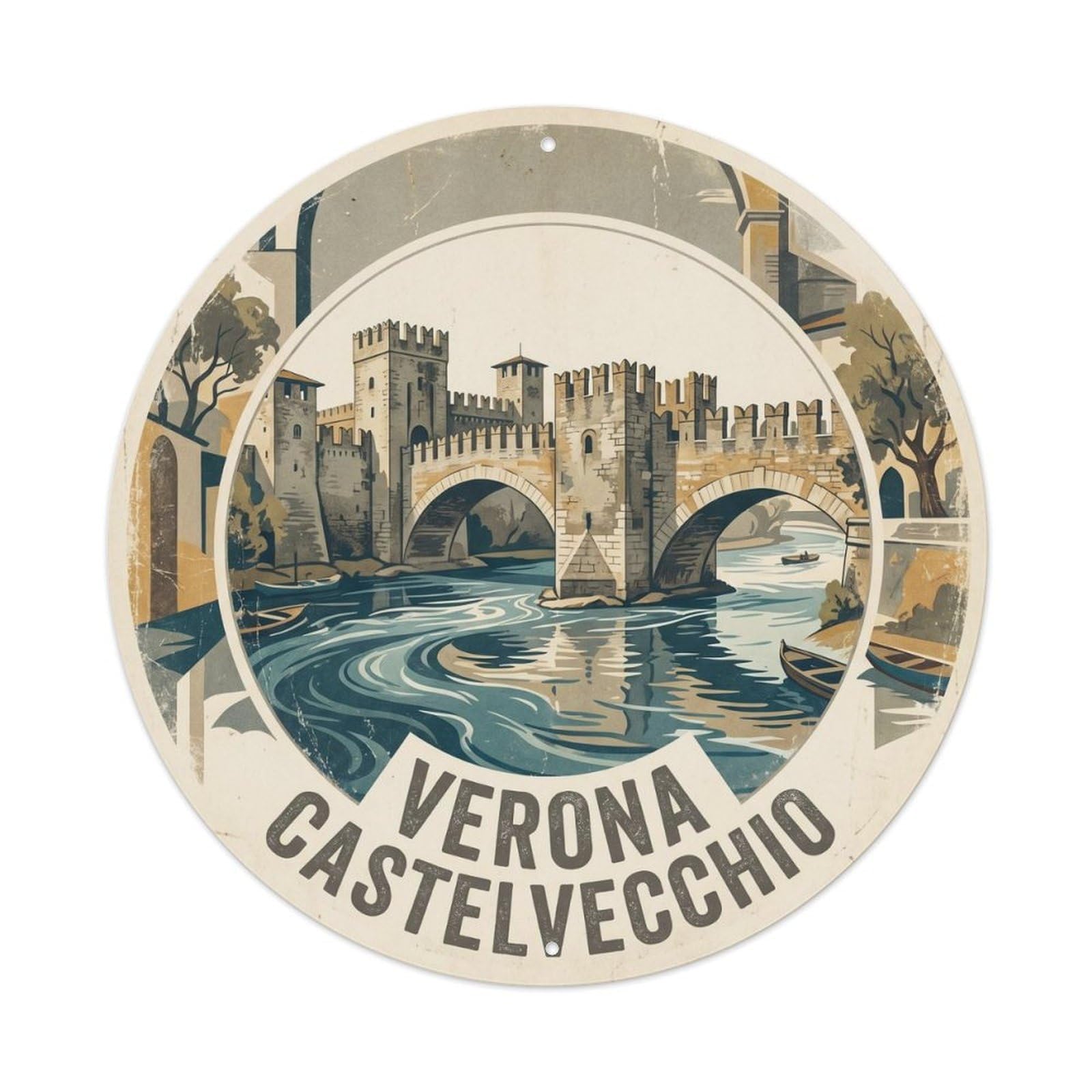 Classic Verona Italy Castelvecchio Heritage City Travel Metal Tin Sign