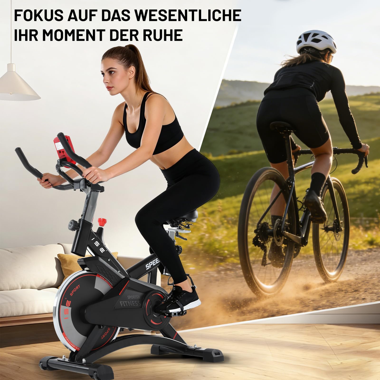 ISE Aktualisierte Heimtrainer Fahrrad,Hometrainer Fahrrad mit Verstellbarem Widerstand,Indoor Bike mit Flüsterleise,Schweres Schwungrad und Verbesserter LCD-Monitor,Indoor Cycling Bike