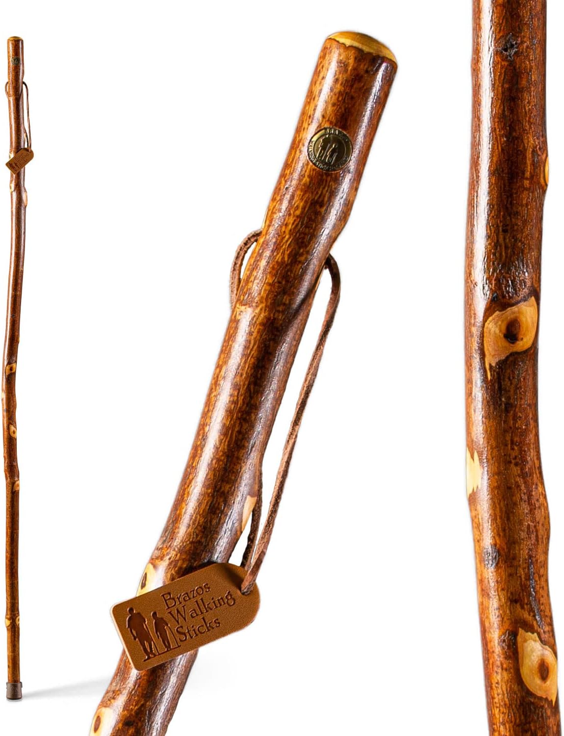 Rustic Wood Walking Stick, Hawthorn, Traditional Style Handle, for Men & Women, Made in The USA