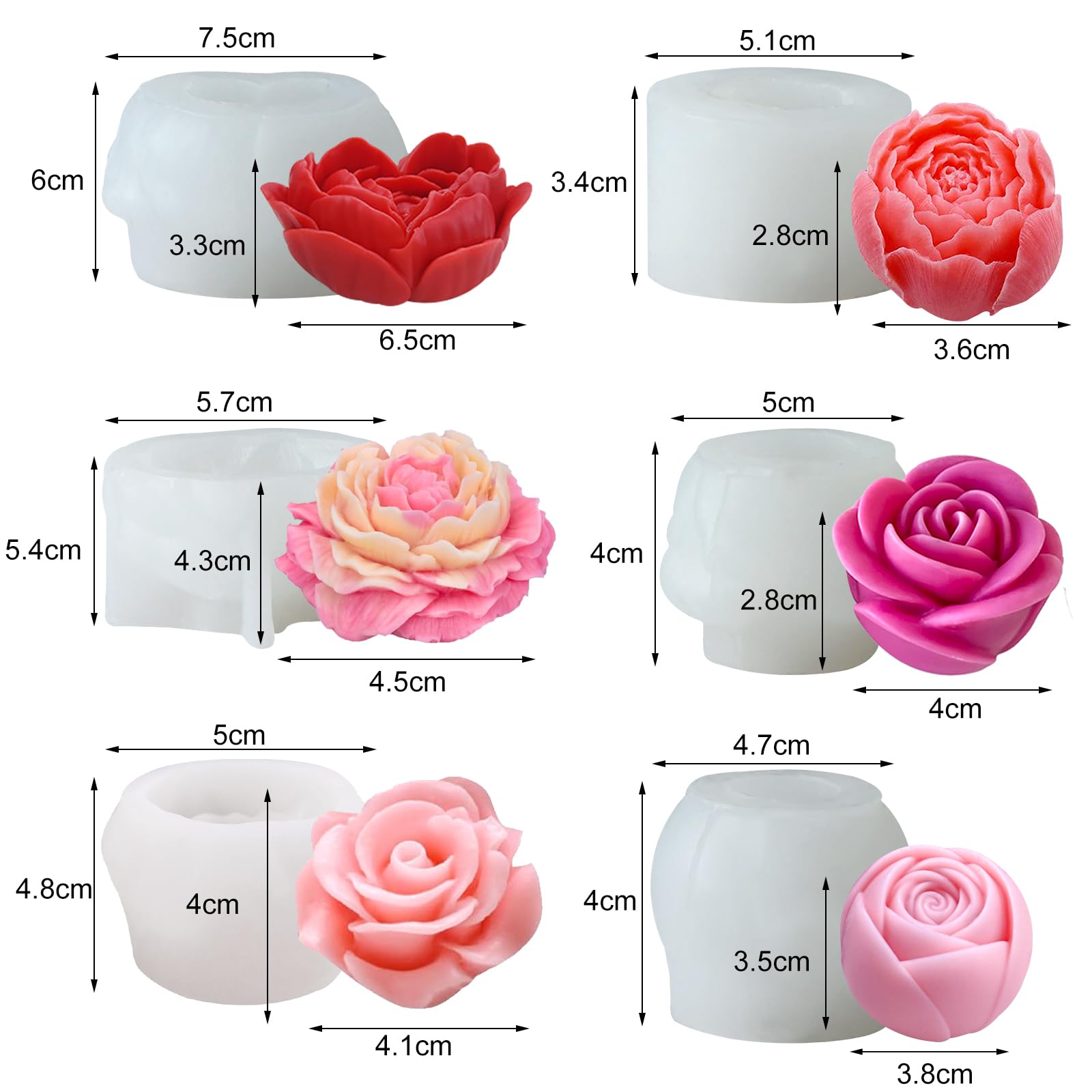 Zestaw silikonowych foremek do świec, 6 sztuk, płatki róży 3D, fondant, formy silikonowe do mydła, świec, ciasta, do czekolady, słodyczy, wypieków, deserów