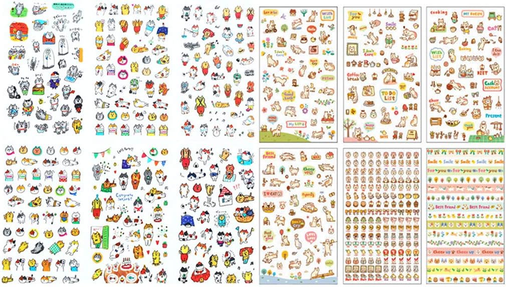 ALIMITOPIA Scrapbook Sticker,12 Sheets Kawaii Cartoon Cat Charactor DIY Transparent Decorative Paster Ornament Mark