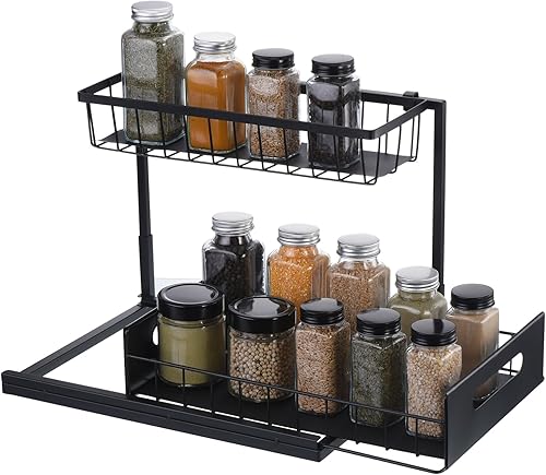 uxcell Organizador para debajo del fregadero, organizador de armario extraíble de 2 niveles, estante deslizante debajo del gabinete de encimera,