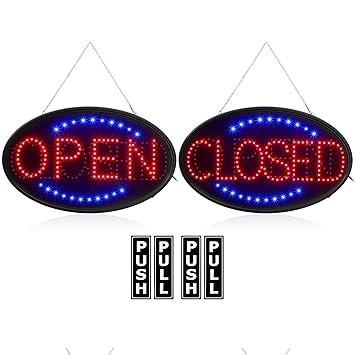 Kanayu 3 Pcs Closed Open LED Neon Sign and Push Pull Stickers Sign Set 23