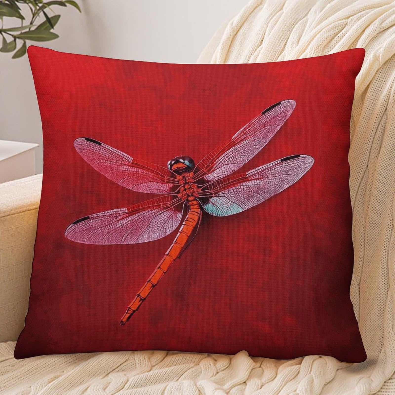 Fekiloot Style Dragonfly On Red Background Pillowcase Pillow Sham Pillow Case