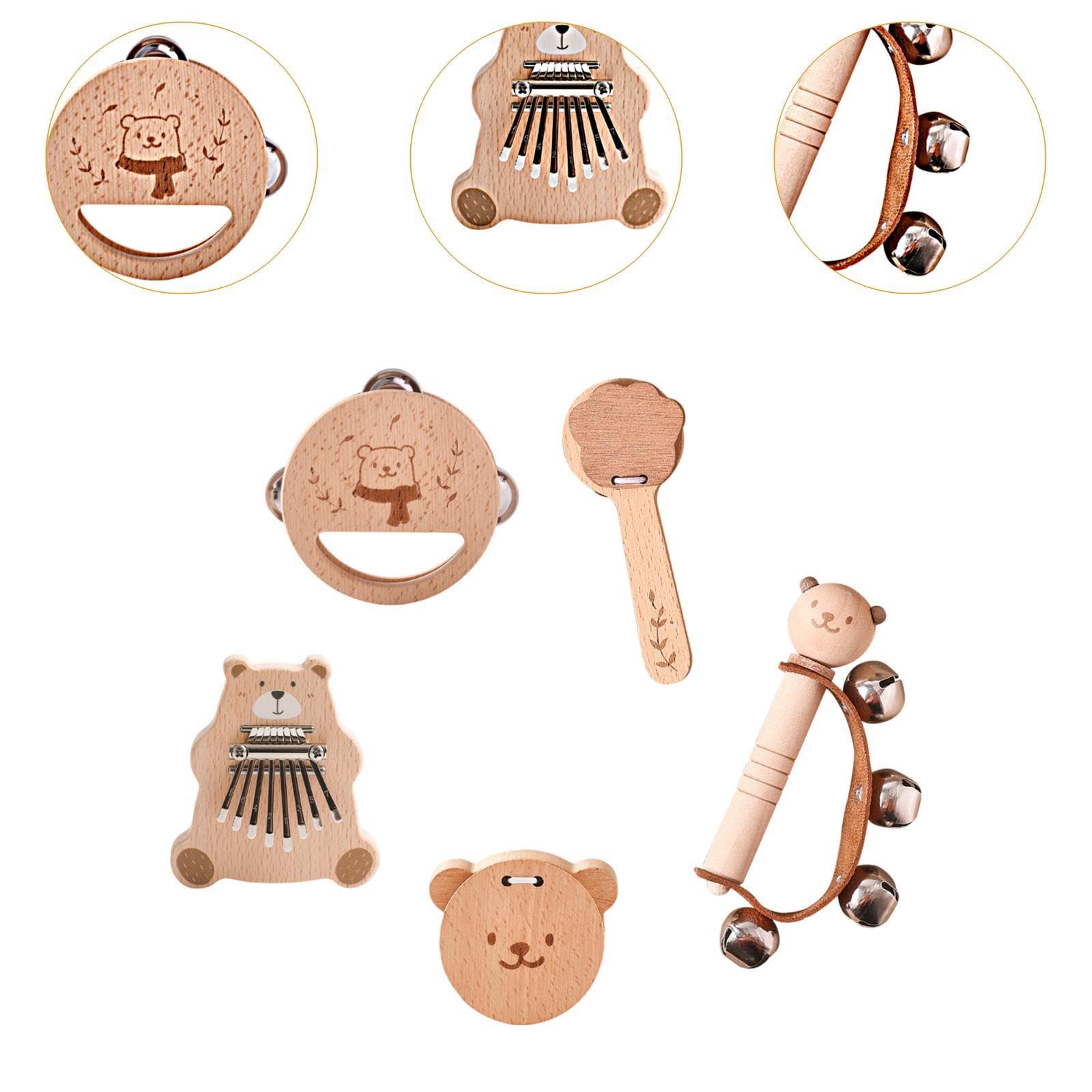 Generic Hölzerne Rassel Set Rassel Spielzeug Bildung Handaugenkoordination Hand Rasseln Glocke Percussion Instrumente für Boy Girl Geschenk, 5 Stück