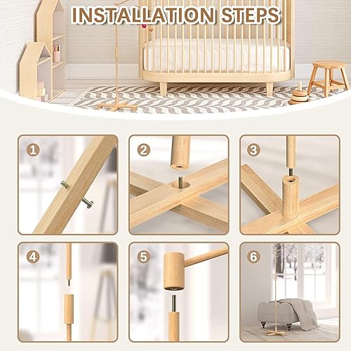 Miniatura 5 de FEISIKE Brazo móvil para cuna de bebé, brazo móvil de 57.4 pulgadas para cuna de madera para decoración de guardería, soporte para bricolaje, para