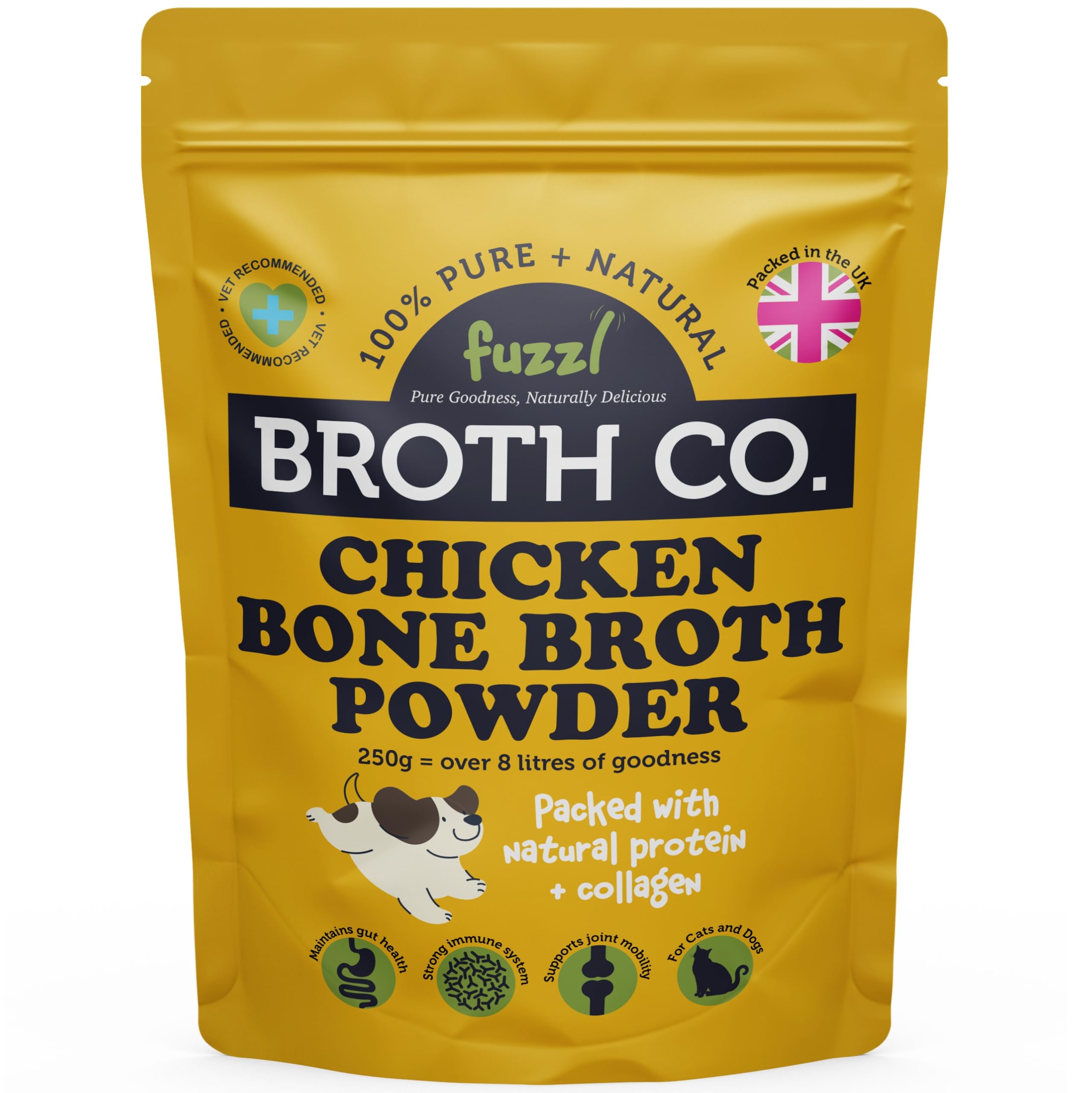 Fuzzl Broth Co. Chicken Bone Broth for Dogs 250g – Rich in Collagen, Glucosamine & Nutrients - Natural Grain-Free Dog Food Topper & Hydrator – Supports Joint, Gut & Immune Health Dog Gravy
