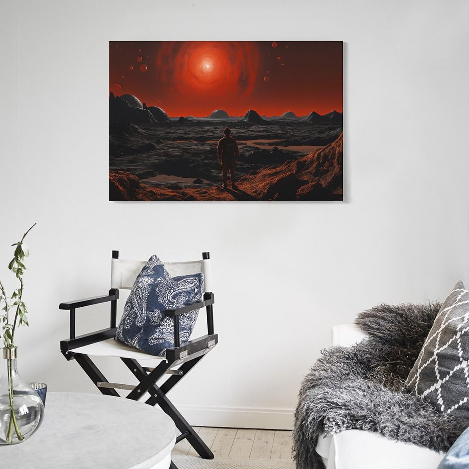 Inquietante spazio deserto tela Wall Art per camera da letto Red Sun Fantascienza Fantasy Wall Decor Poster per camera estetica