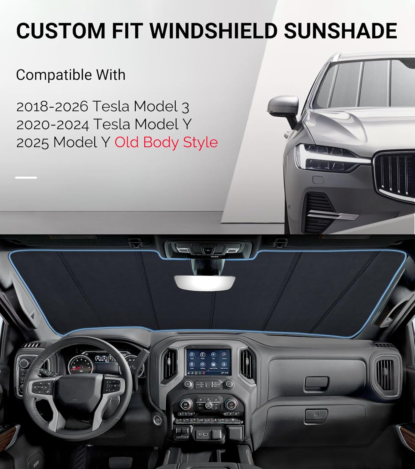 Pigenius Windshield Sun Shade for Tesla Model 3 2018-2026, Model Y 2020-2025 Old Body Style, Front Window Sunshade - Safeguard