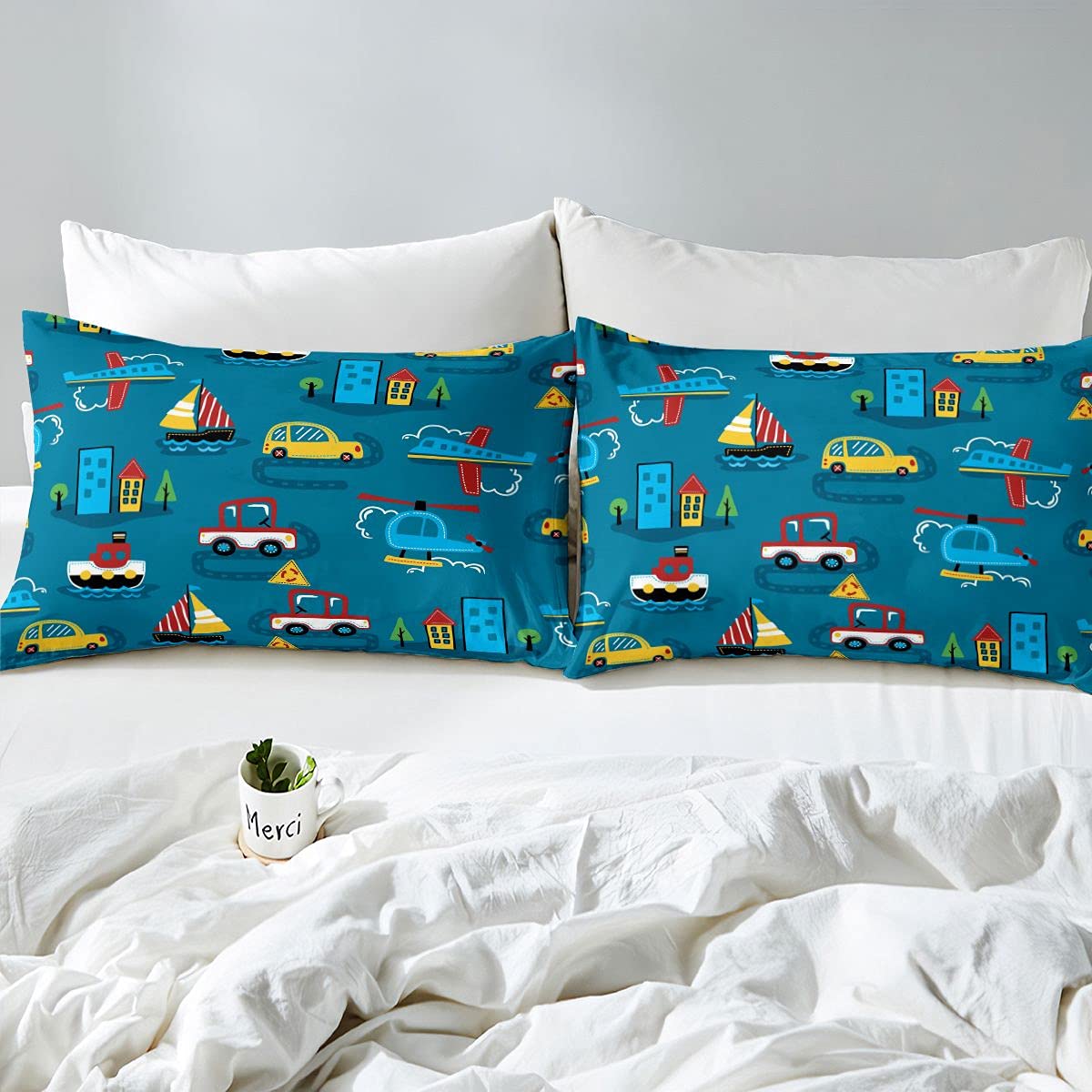 Bambini Cartoon Trasporti Trapunta Inserto per Ragazze Ragazzi Bambini Aereo Nave Auto Trapunta Trapunta Da Viaggio Piumino Set Casa 200x200cm Piumone Piumone