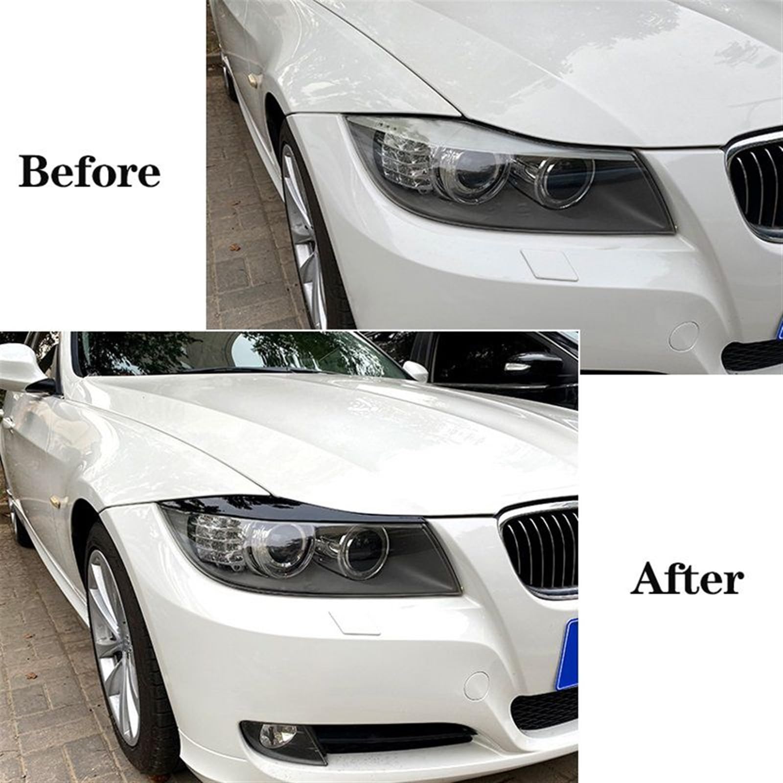 Kohlefaser-Autoscheinwerfer-Augenbrauen-Augenlid-Trim Augenbrauen Augenlider Deckel Compatible With 3er E90 E91 320i 330i Sedan Touring 2005–2012(Gloss Black)