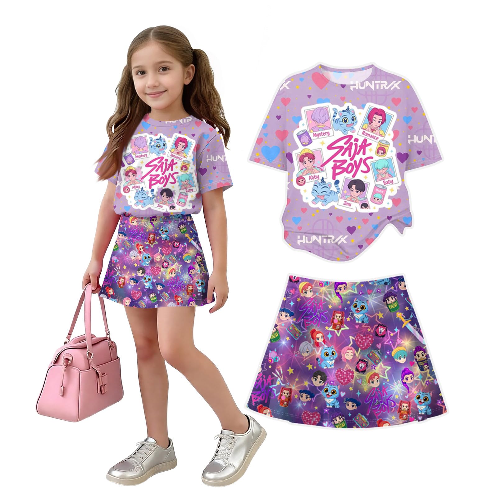 K Pop Short Sleeve T-Shirt and Skirts Outfits Set for Girls Hunters Girl's Anime Graphic Tees De-Mon Summer Sets — view 12