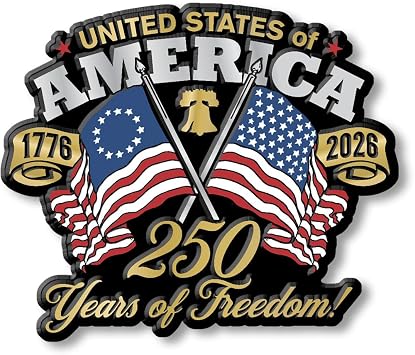 USA Crossed Flags 250th Anniversary Magnet by Classic Magnets, 3.3" x 2.8", Collectible 3D Rubber Vintage-Style Souvenirs and Gifts Made in the USA