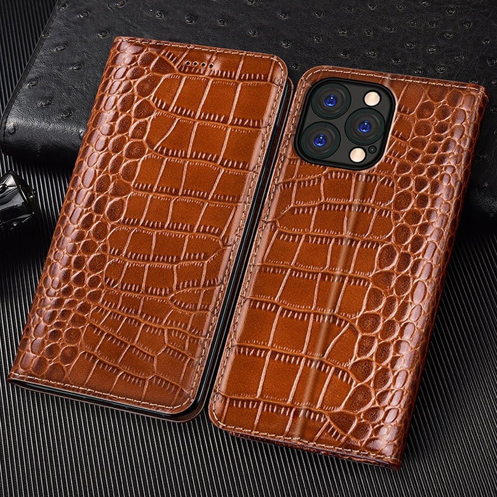 Funda de Piel con Tapa y diseño de cocodrilo para iPhone 7, 8 Plus, X, XS, XR, 11, 12, 13, 14, 15, 16, 16E, Pro Plus, MAX, Color marrón, para iPhone 12 Pro.